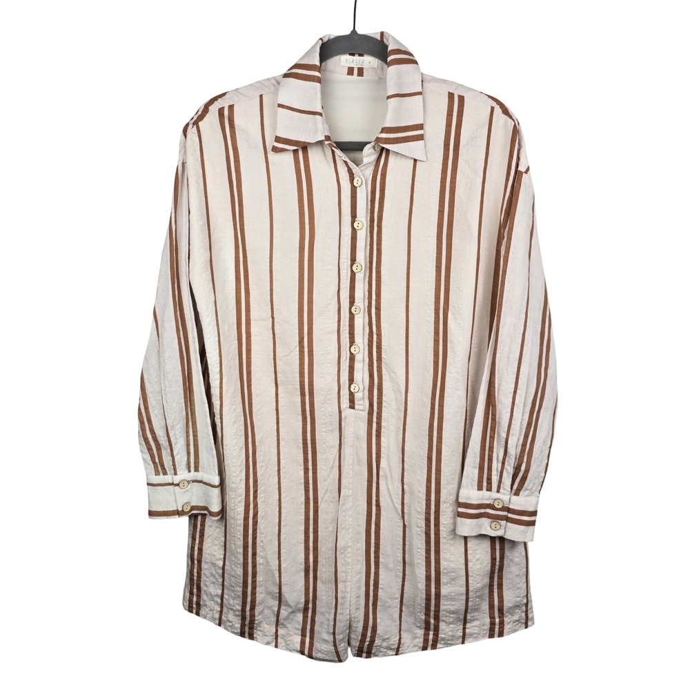 ILLA ILLA Romper Women S Striped Long Sleeve Button Up Coastal Boho Resortwear